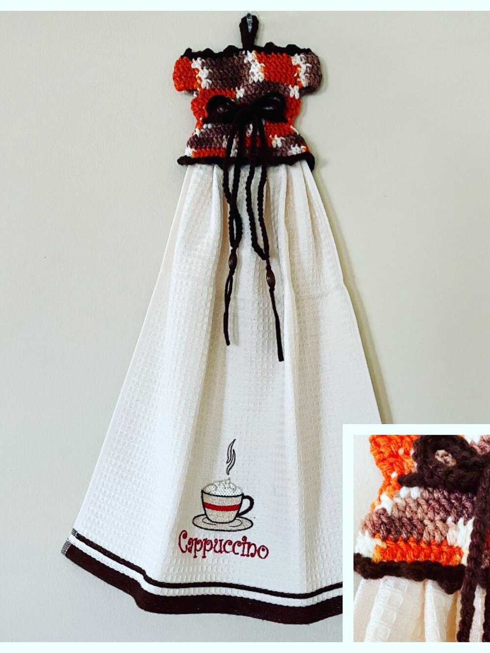Crochet dress towel, Handmade gift for Farmhouse, Cappuccino Dish towel